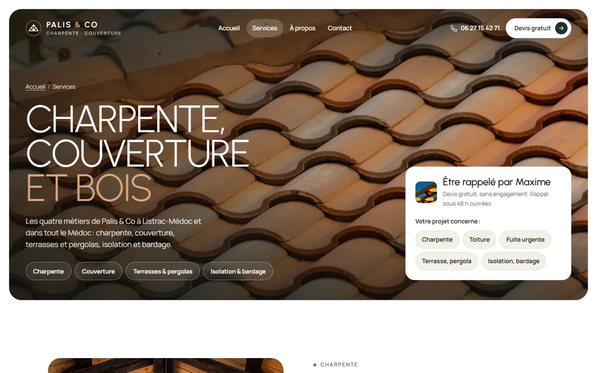 Page Services du site de Palis & Co