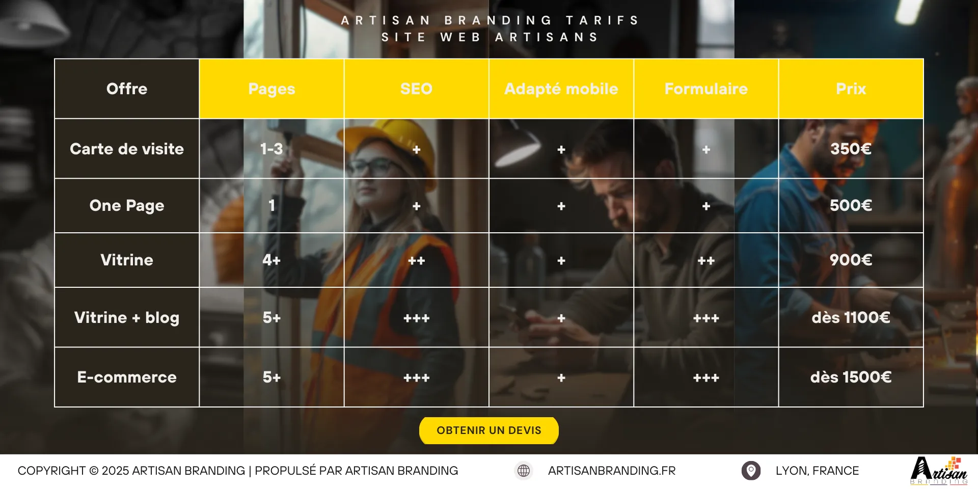 ARTISAN BRANDING TARIFS SITE WEB ARTISANS