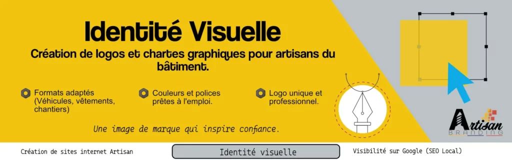 Création de logos uniques et marquants. Nous livrons les fichiers prêts pour tous vos supports : flocage camion, vêtements de travail, cartes de visite et panneaux de chantier. Une charte graphique cohérente pour être reconnu immédiatement par vos clients.